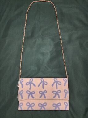 Shiraleah Beaded Bow Crossbody Clutch Bag NWT Cream Blue Preppy Coquette